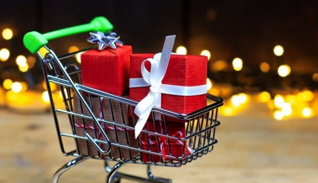 Shopping trolley with Christmas presents